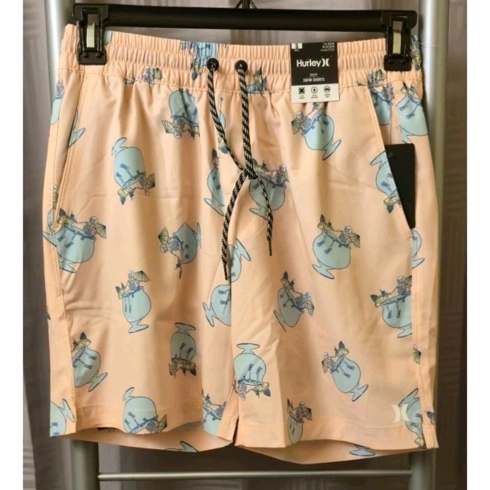 Hurley Men's Swim Shorts Candy Pink Skeleton Tropical Trunks Small NWT‎